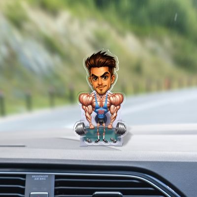 Personalized Bobblehead Caricature Gift for Gym Lover Body Builder Funny Gift for Brother Siblings & Friends Solar Powered Moving Head for Car Dashboard & Tabletop Decor